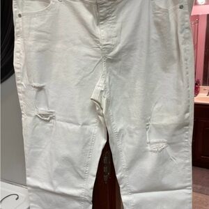 NWOT CATO 18W White Distressed Cropped Capri Jeans